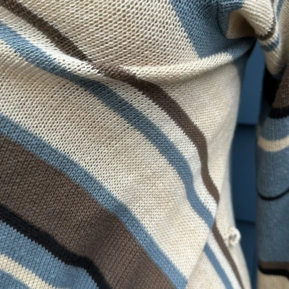 💙🤎🤍Goddis S/M blue tan cream black Naples sweater cardigan drape - Picture 3 of 10
